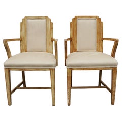 Art Deco Pair of Faux Suede Upholstered Armchairs