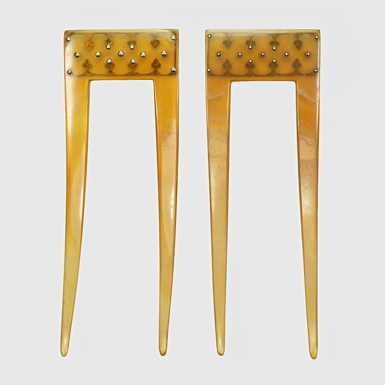 Brown Art Deco Pair of Faux Tortoiseshell Hair Combs with Faux Pearls and Rhinestones
