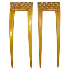 Art Deco Pair of Faux Tortoiseshell Hair Combs with Faux Pearls and Rhinestones