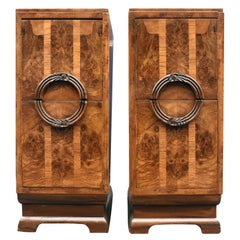 Art Deco Pair Of Figured Walnut Bedside Cabinets, English, c1930