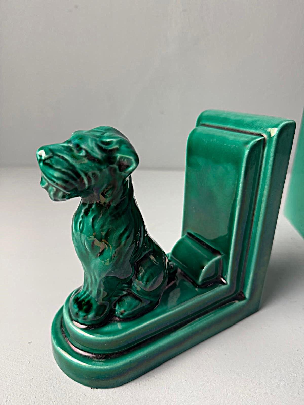 Art Deco Paar französische keramische Buchstützen im Saint Clément Stil im Angebot 3