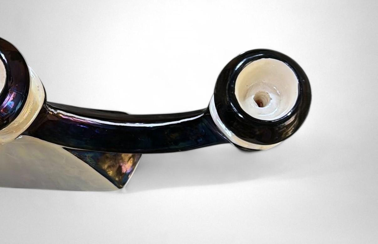 Coppia di portacandele in ceramica francese Art Déco con finitura a lustro iridescente in vendita 8