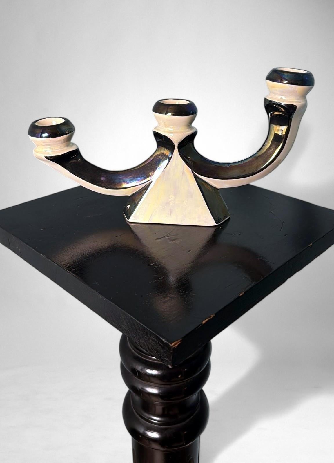 Coppia di portacandele in ceramica francese Art Déco con finitura a lustro iridescente in vendita 11