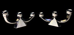 Art Deco Pair Of French Ceramic Candleholders With Iridescent Lustre Finish