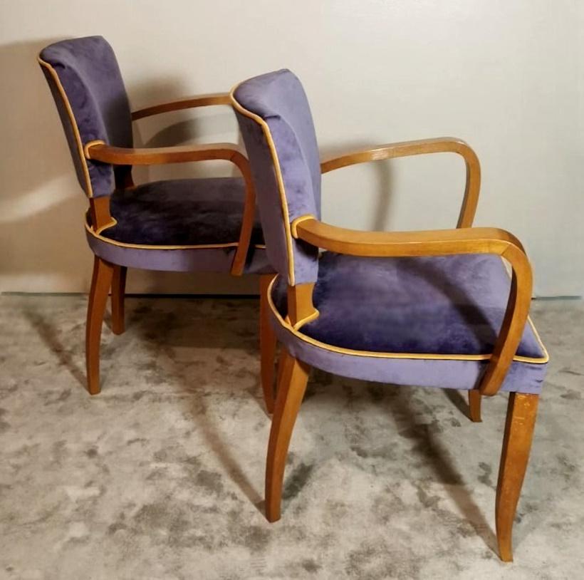 Velvet Art Deco Pair Of French Chairs Model 