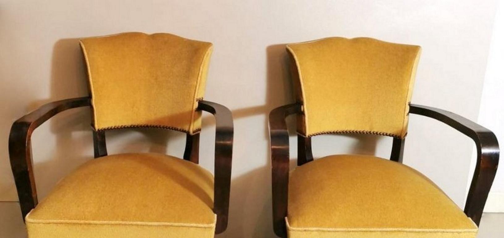Art Deco Pair of French Chairs with Armrests In Good Condition In Prato, Tuscany