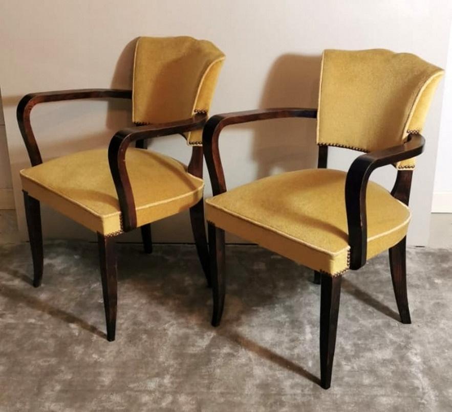 20th Century Art Deco Pair of French Chairs with Armrests