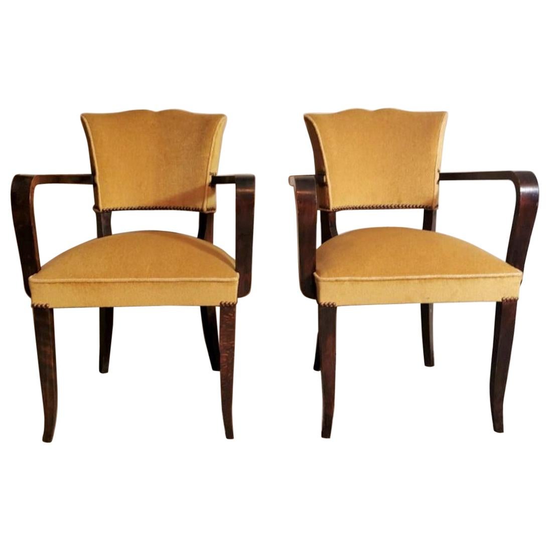 Art Deco Pair of French Chairs with Armrests