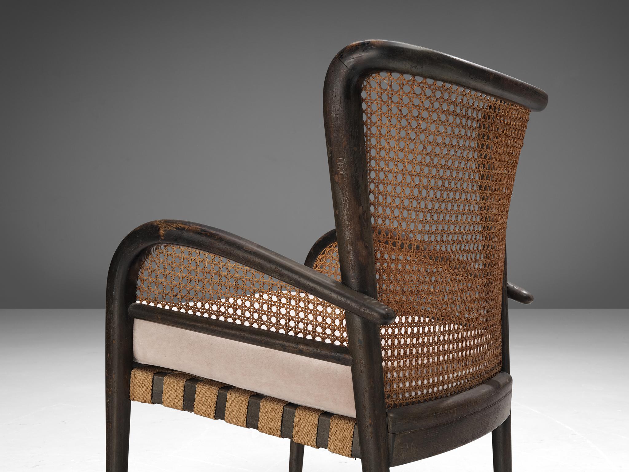 Art Deco Pair of French Lounge Chairs in Rotan and Bentwood In Good Condition In Waalwijk, NL