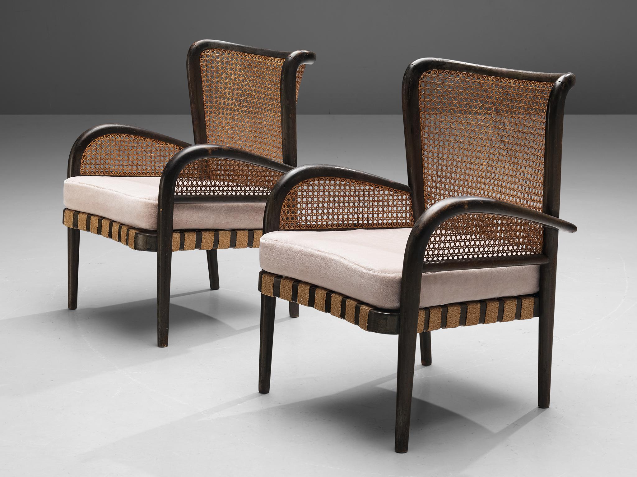Art Deco Pair of French Lounge Chairs in Rotan and Bentwood 3