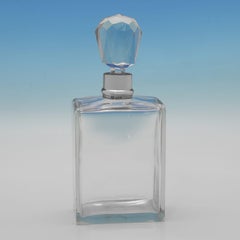 Art deco pair of glass and sterling silver decanters made by Hukin & Heath 1921