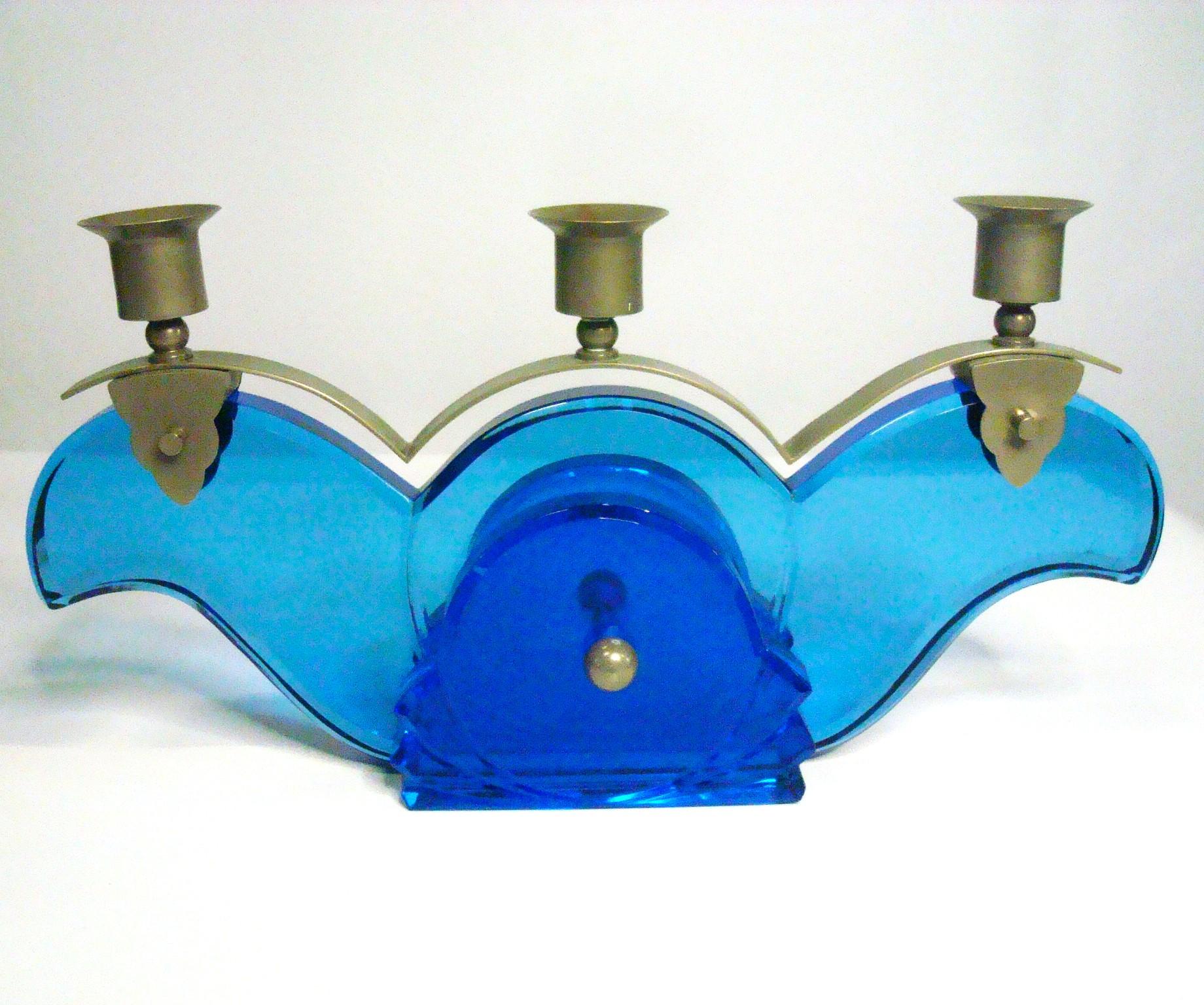 Coppia di portacandele in vetro Art Déco / Candelabri c1930 in vendita 6