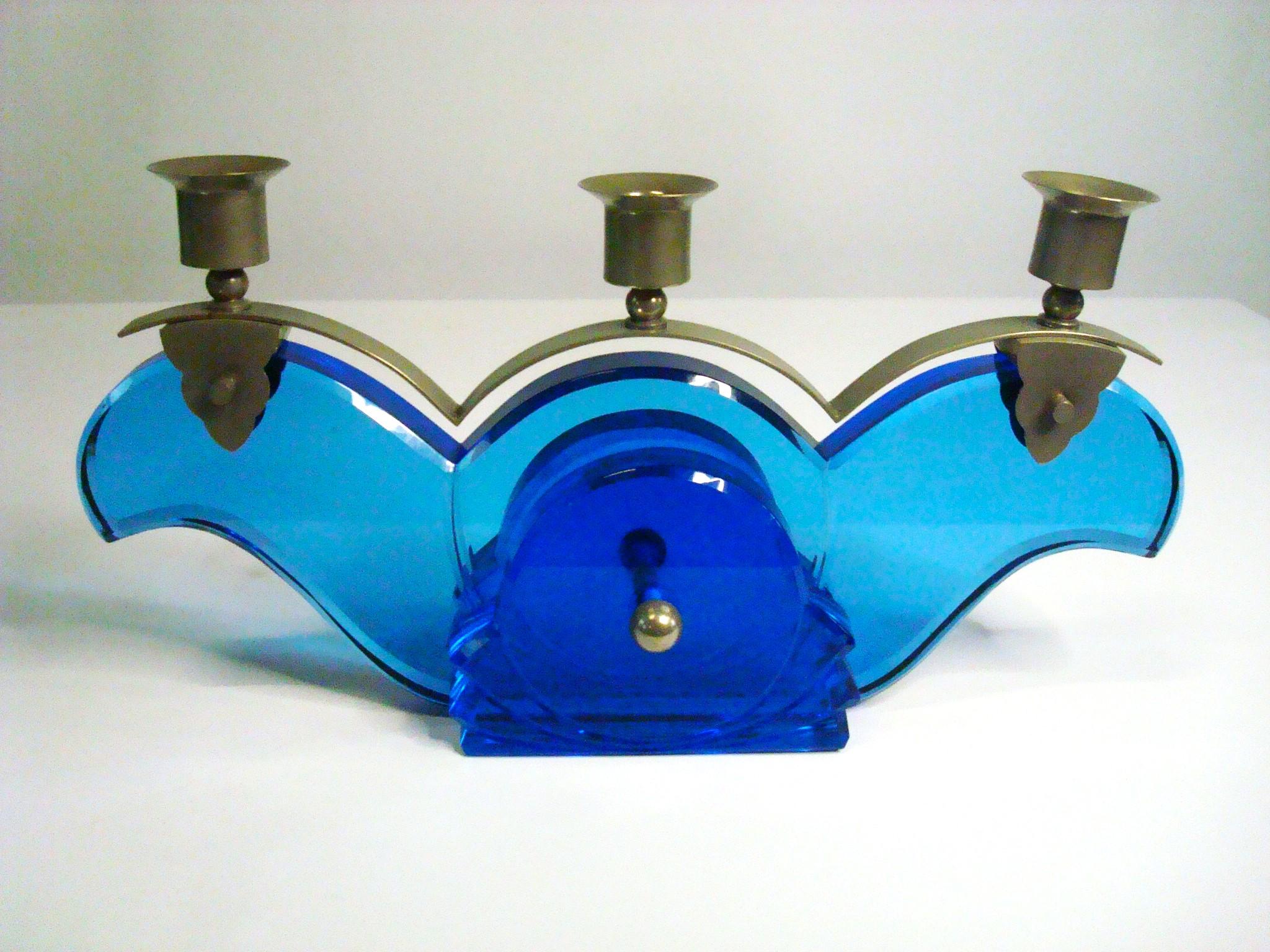 Francese Coppia di portacandele in vetro Art Déco / Candelabri c1930 in vendita