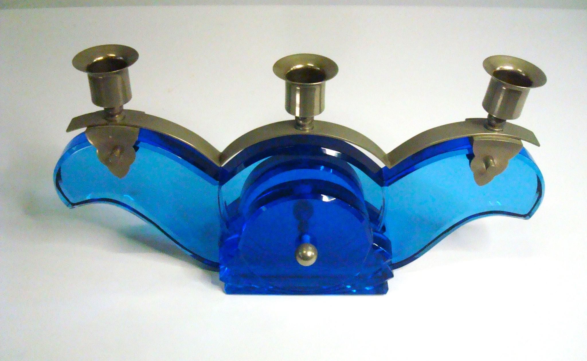 Coppia di portacandele in vetro Art Déco / Candelabri c1930 In condizioni buone in vendita a Buenos Aires, Olivos