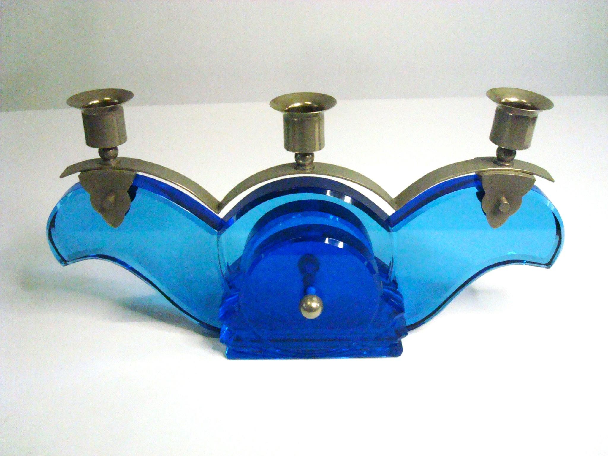 XX secolo Coppia di portacandele in vetro Art Déco / Candelabri c1930 in vendita