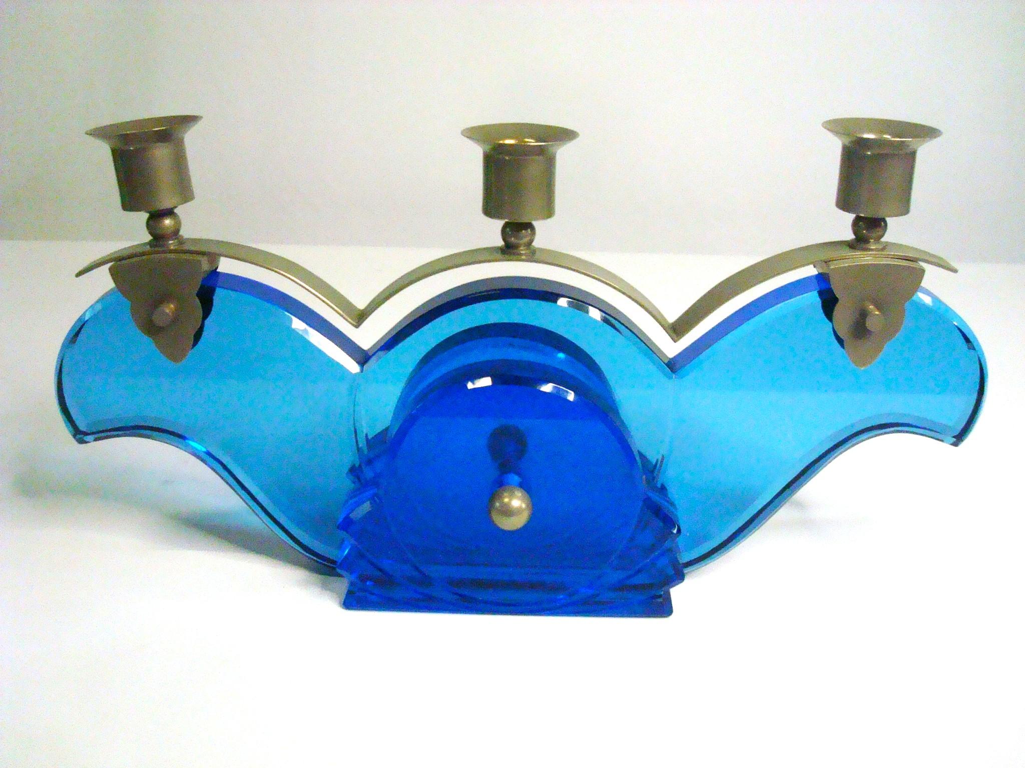 Coppia di portacandele in vetro Art Déco / Candelabri c1930 in vendita 1
