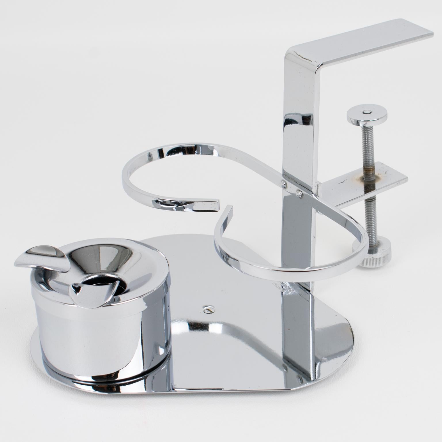 Art Deco Pair of Glasses and Ashtray Chrome Holder for Games or Bridge Table For Sale 4