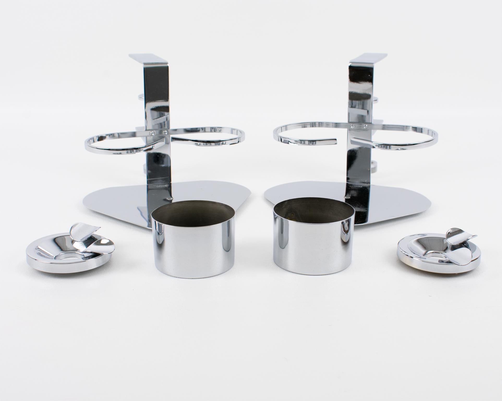 Art Deco Pair of Glasses and Ashtray Chrome Holder for Games or Bridge Table For Sale 7