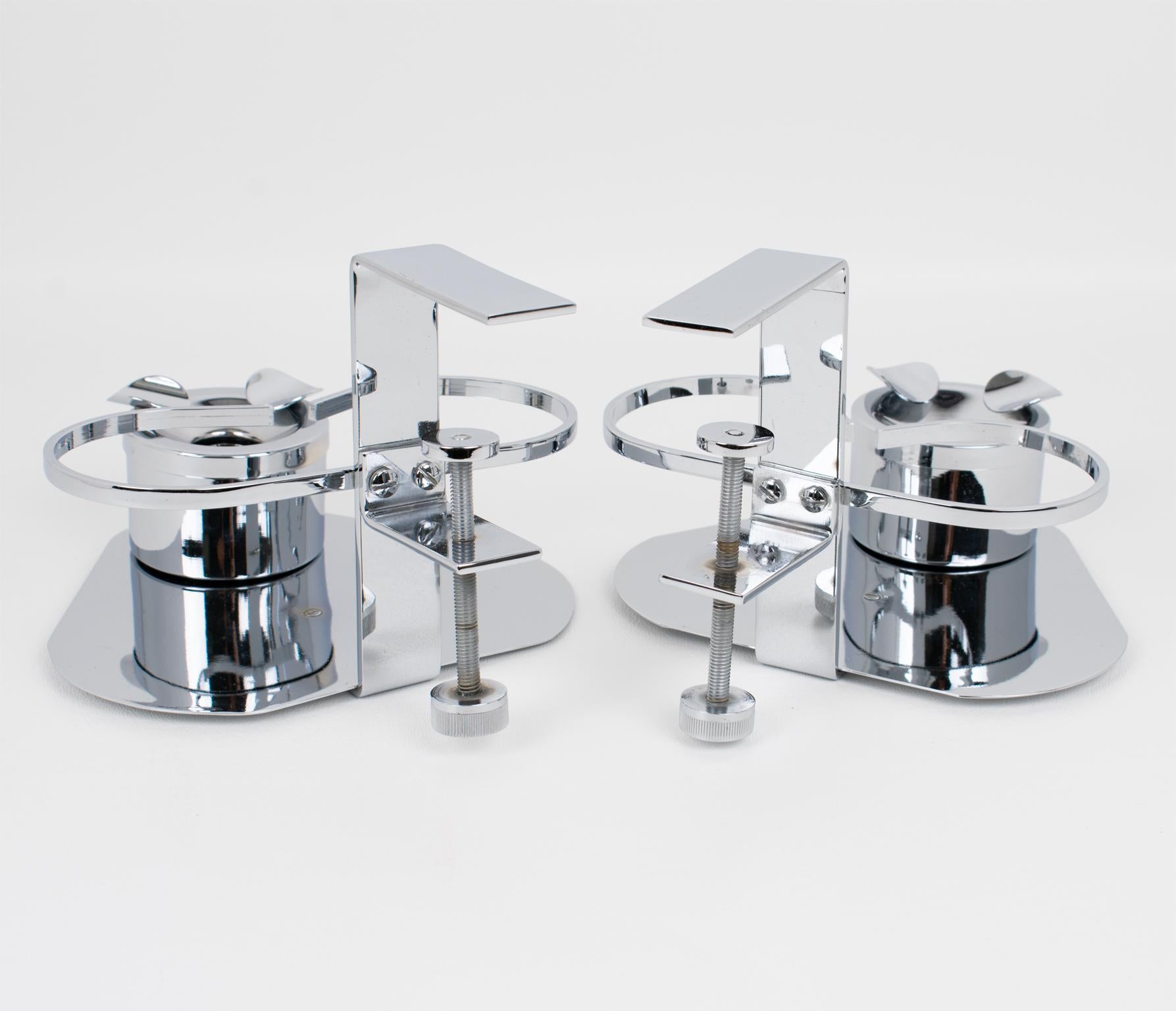 French Art Deco Pair of Glasses and Ashtray Chrome Holder for Games or Bridge Table For Sale