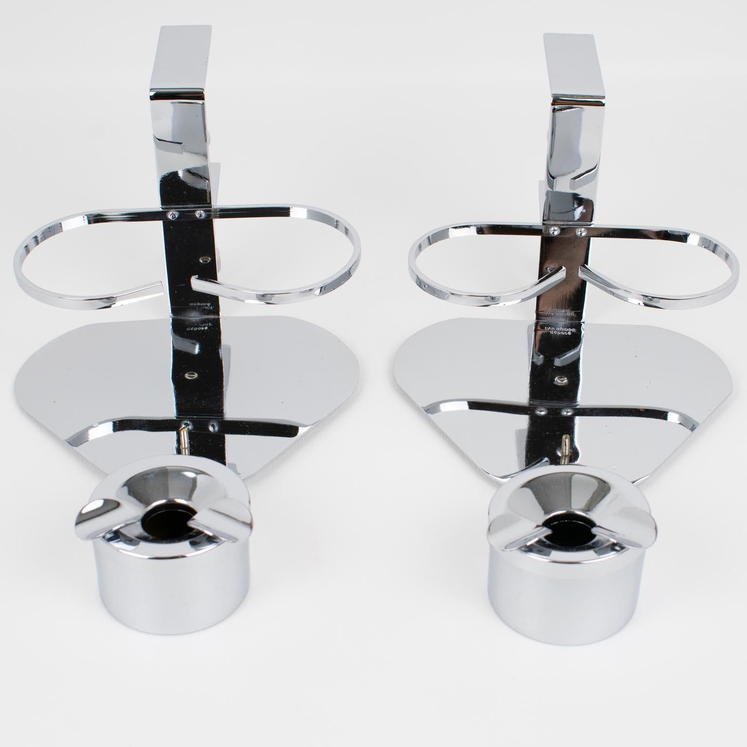 Art Deco Pair of Glasses and Ashtray Chrome Holder for Games or Bridge Table In Good Condition For Sale In Atlanta, GA