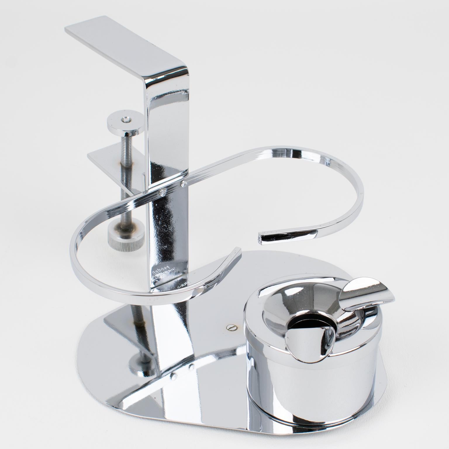 Mid-20th Century Art Deco Pair of Glasses and Ashtray Chrome Holder for Games or Bridge Table For Sale