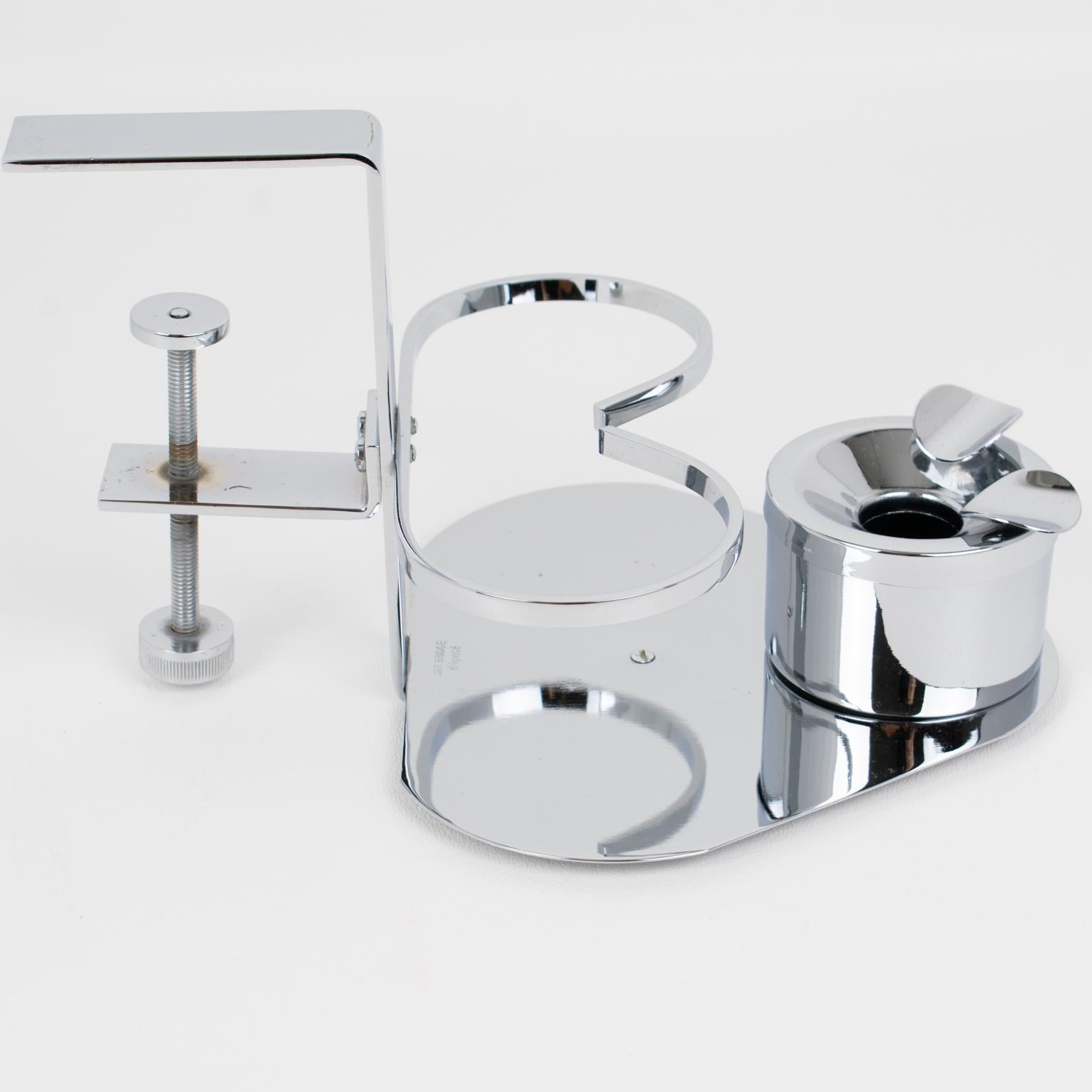 Art Deco Pair of Glasses and Ashtray Chrome Holder for Games or Bridge Table For Sale 3