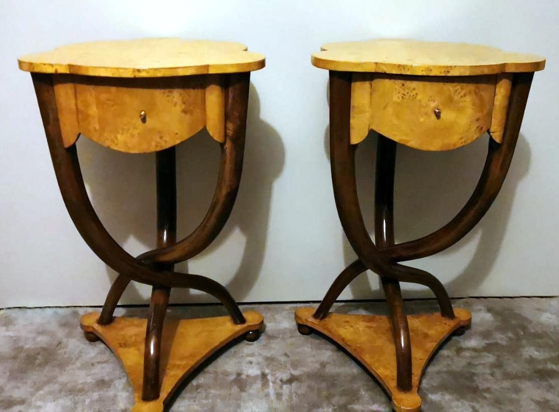 Art Deco Pair of Italian Briar and Walnut Bedside Tables In Good Condition In Prato, Tuscany