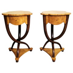 Art Deco Pair of Italian Briar and Walnut Bedside Tables