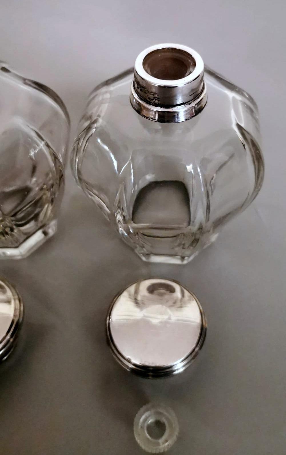 Art Deco Pair of Italian Crystal Toiletry Bottles and Silver Lid For Sale 9