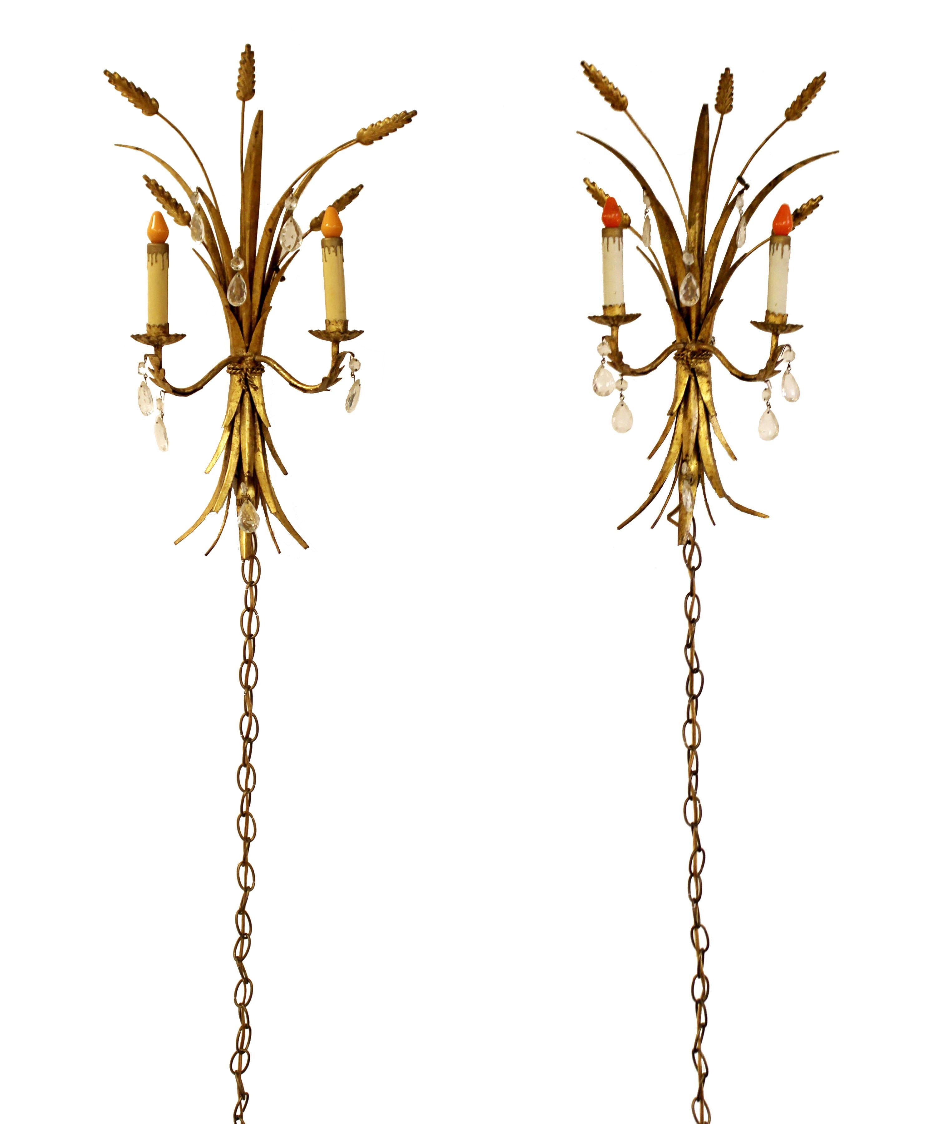 Art Deco Pair of Italian Gold Gilt Wheat Sheath Wall Sconces Light Fixtures In Good Condition In Keego Harbor, MI