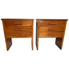 Art Deco Pair of Italian Midcentury Walnut Nightstands with a Drawer and Door