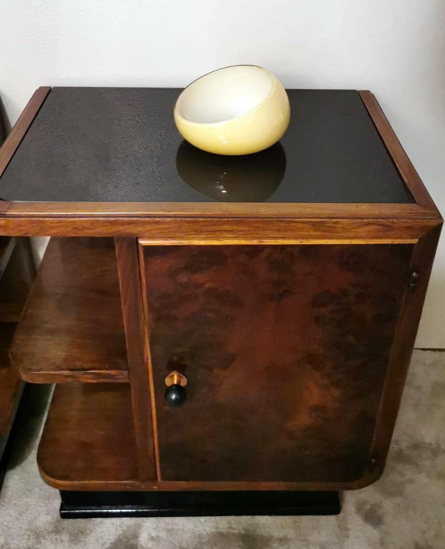 Art Deco Pair Of Italian Nightstands With Black Glass For Sale 13