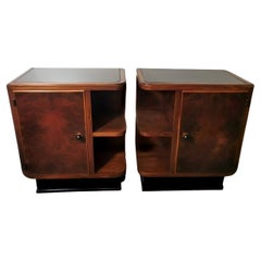 Used Art Deco Pair Of Italian Nightstands With Black Glass