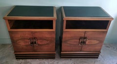 Art Deco Pair Of Italian Nightstands With Black Glass Top
