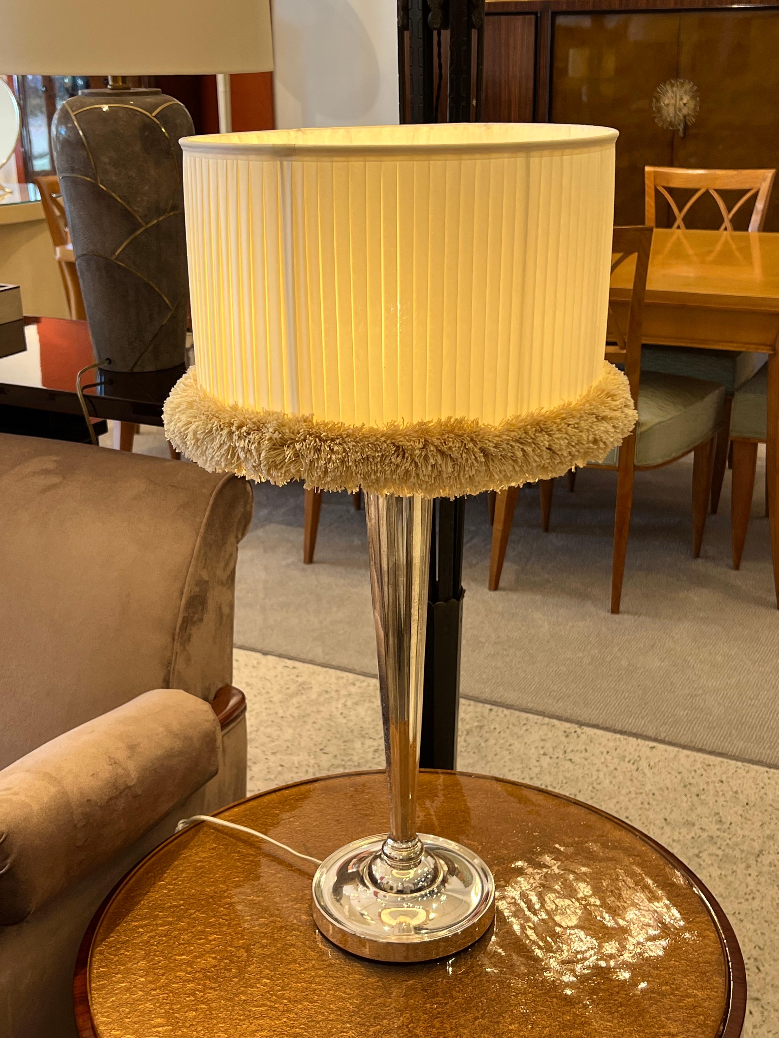 Plated Art Deco Pair of Table Lamps in the style of Ruhlmann For Sale