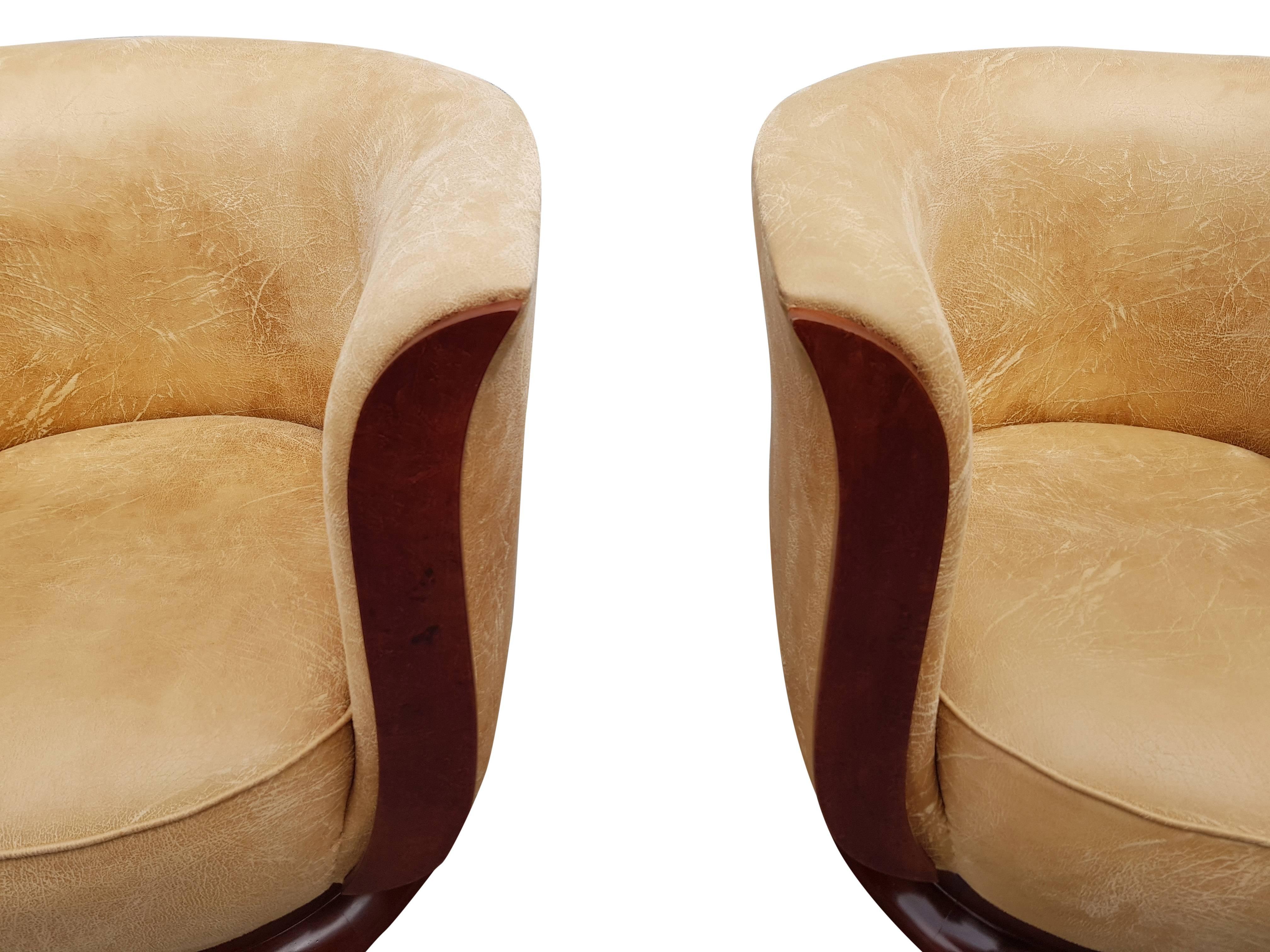 Mid-20th Century Art Deco Pair of Lounge Chairs for Hotel 