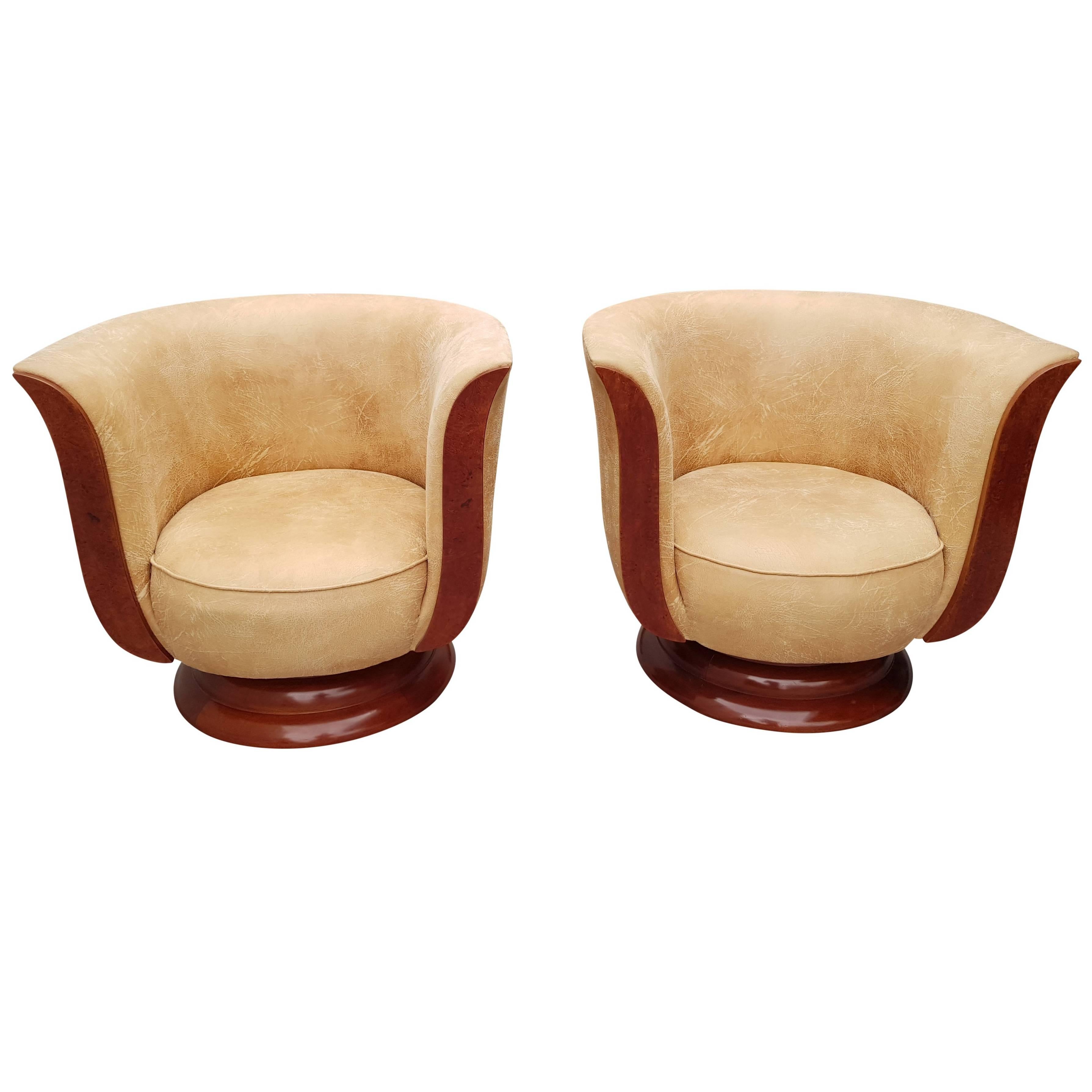 Art Deco Pair of Lounge Chairs for Hotel "Le Malandre"