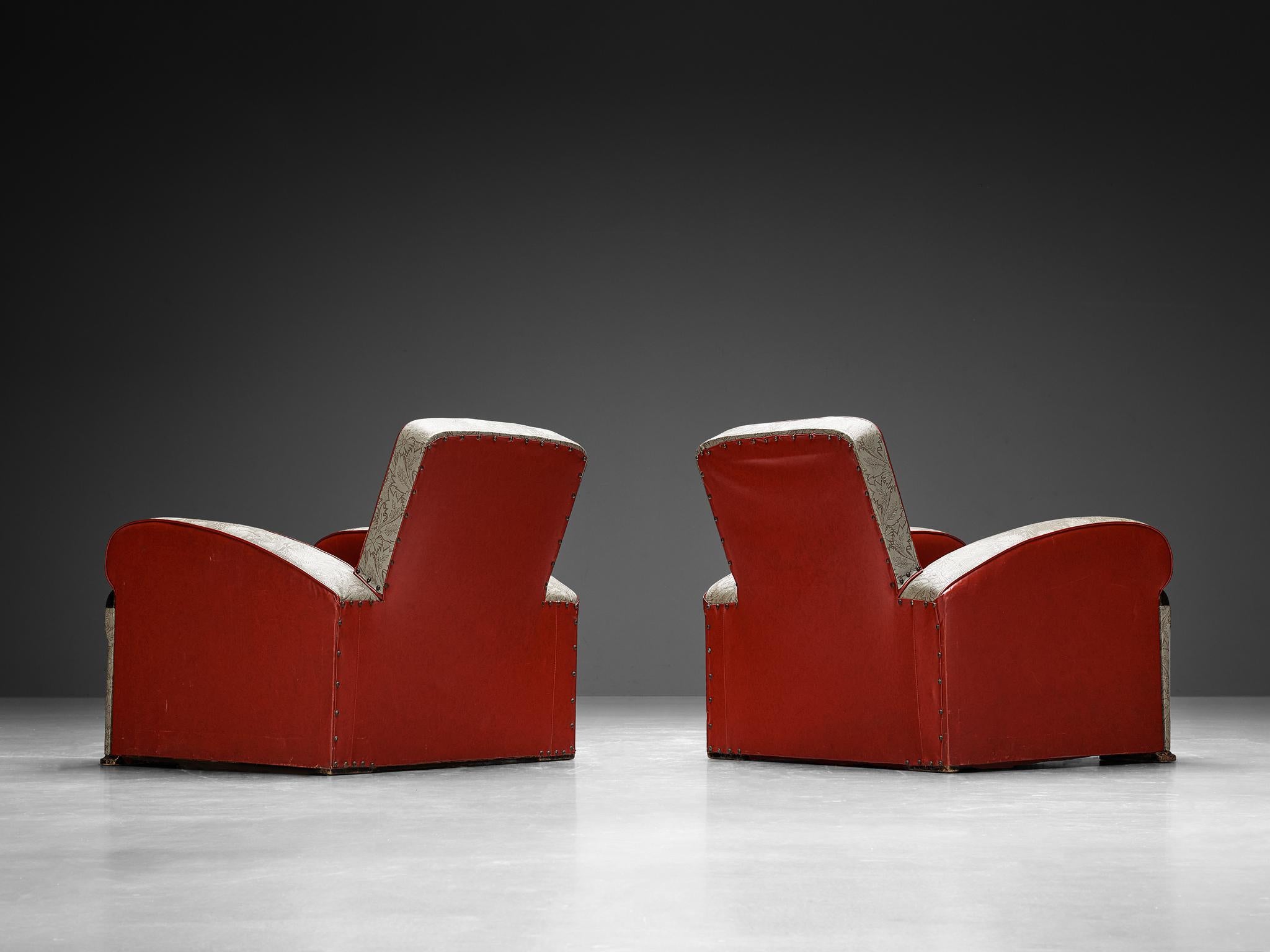Européen Paire de chaises longues Art Déco en tissu d'ameublement décoratif en vente