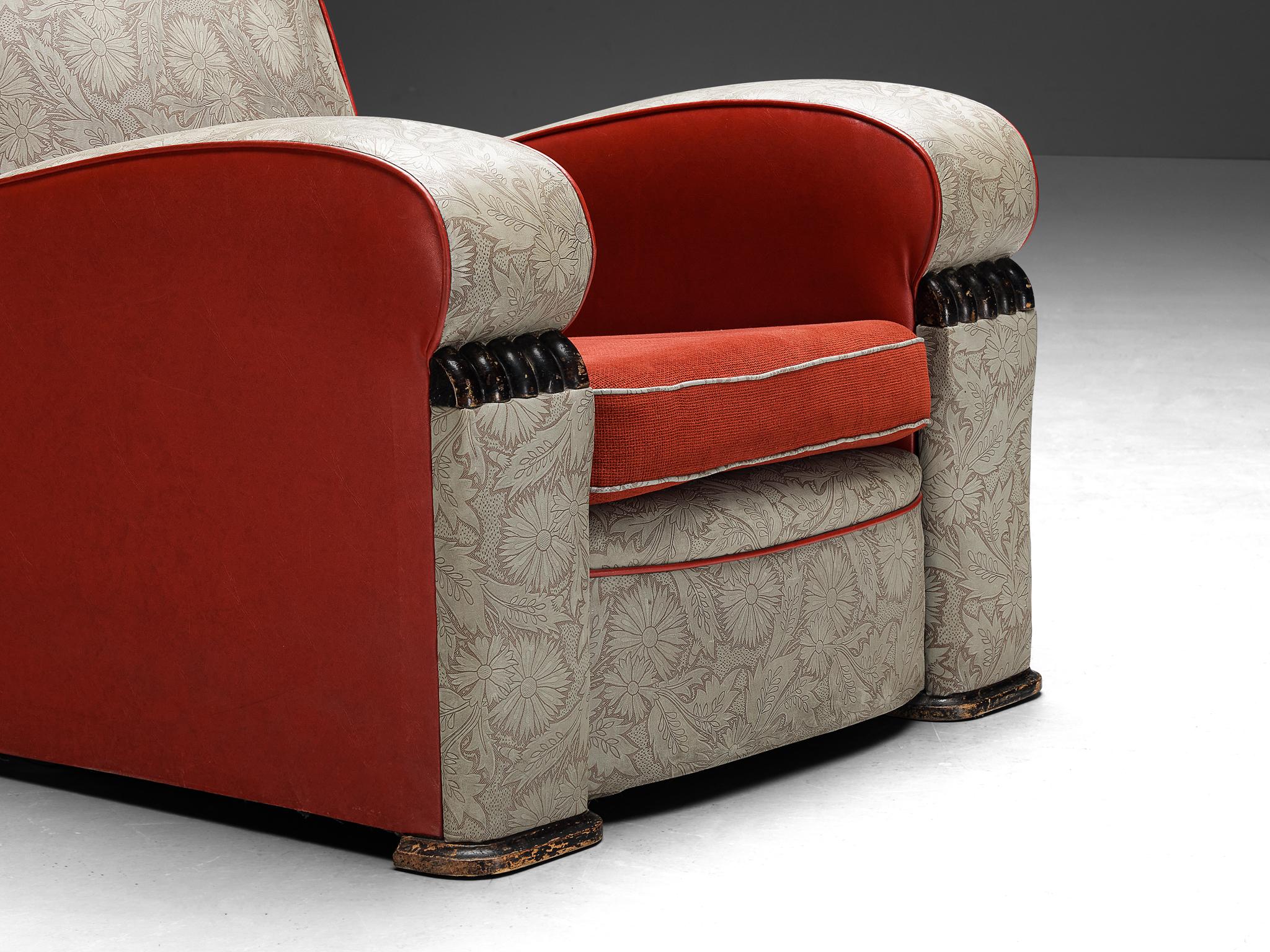 Milieu du XXe siècle Paire de chaises longues Art Déco en tissu d'ameublement décoratif en vente