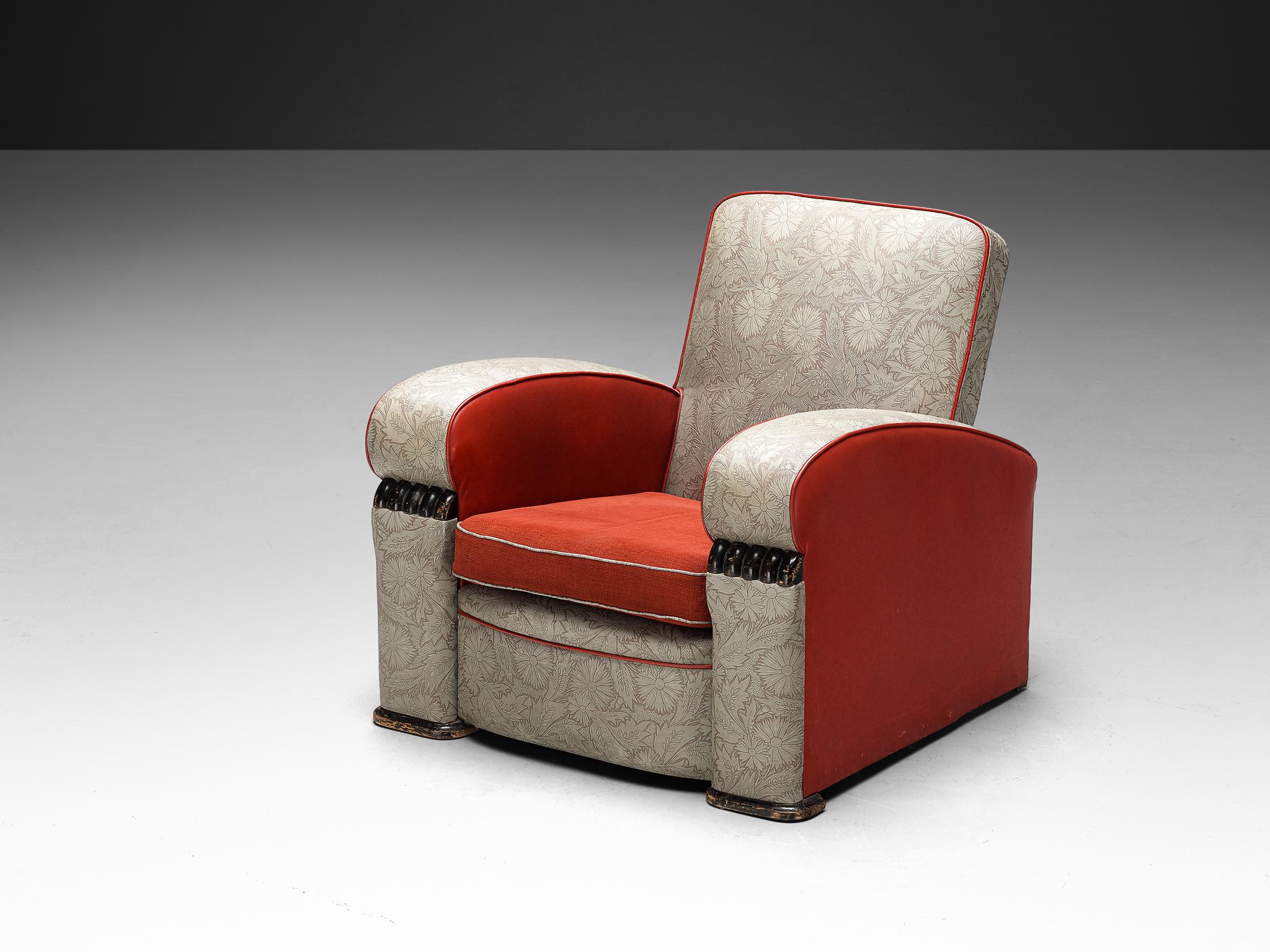 Laiton Paire de chaises longues Art Déco en tissu d'ameublement décoratif en vente