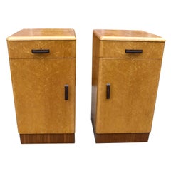 Vintage Art Deco Pair of Matching Bedside Cabinets in Blonde Maple, c1930's