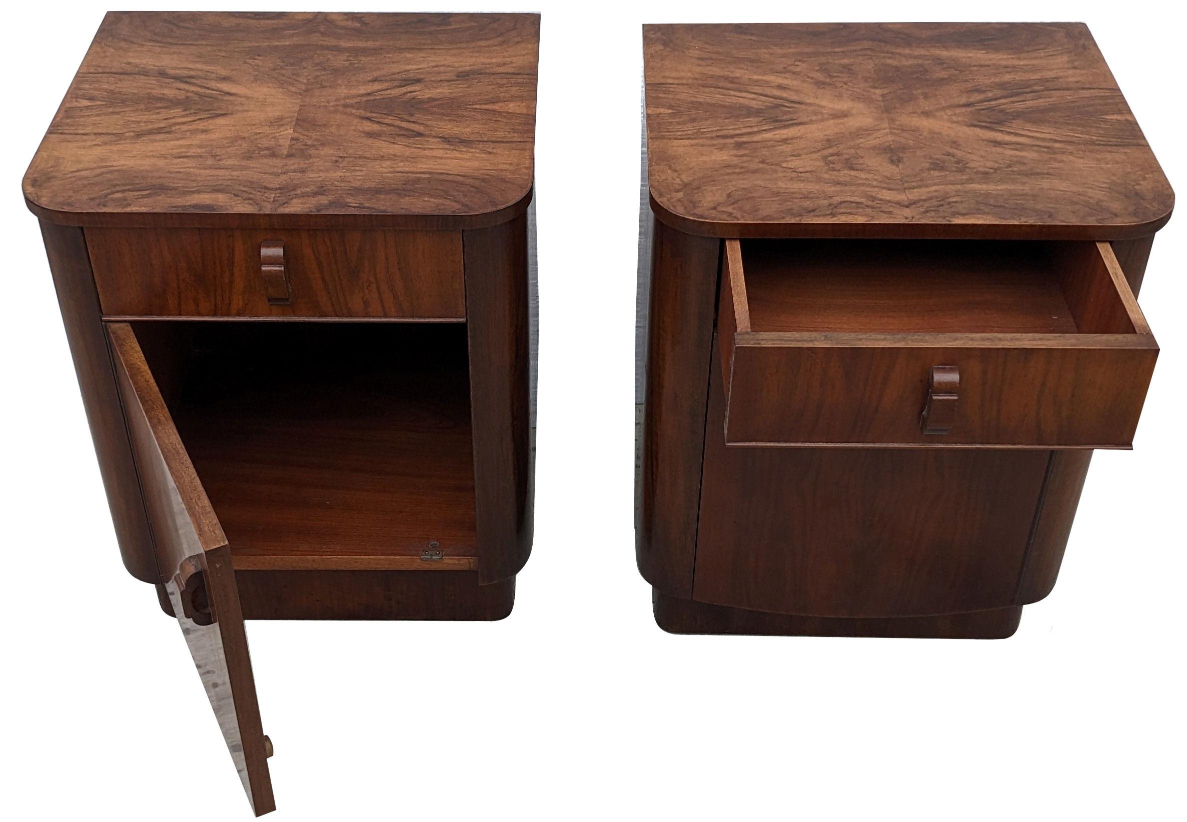 20th Century Art Deco Pair of Matching Bedside Cabinets, Walnut, c1930 For Sale