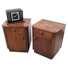 Art Deco Pair of Matching Bedside Cabinets, Walnut, c1930