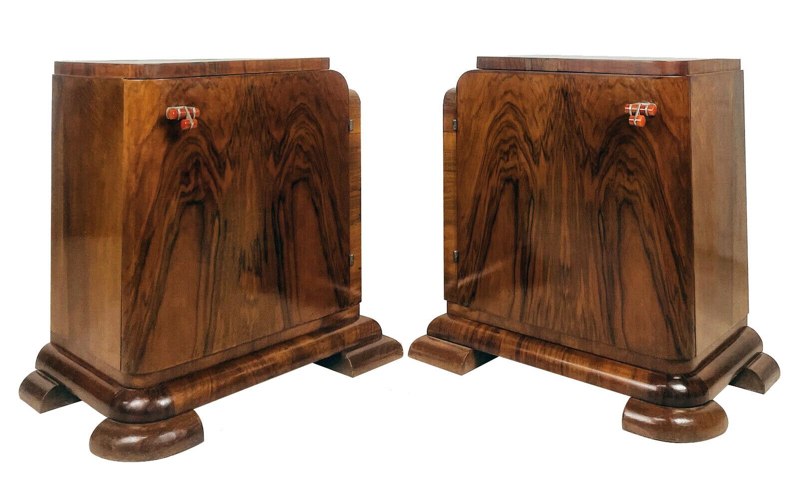 Art Deco Pair of Matching Bedside Table Nightstands in Walnut, c1930 1