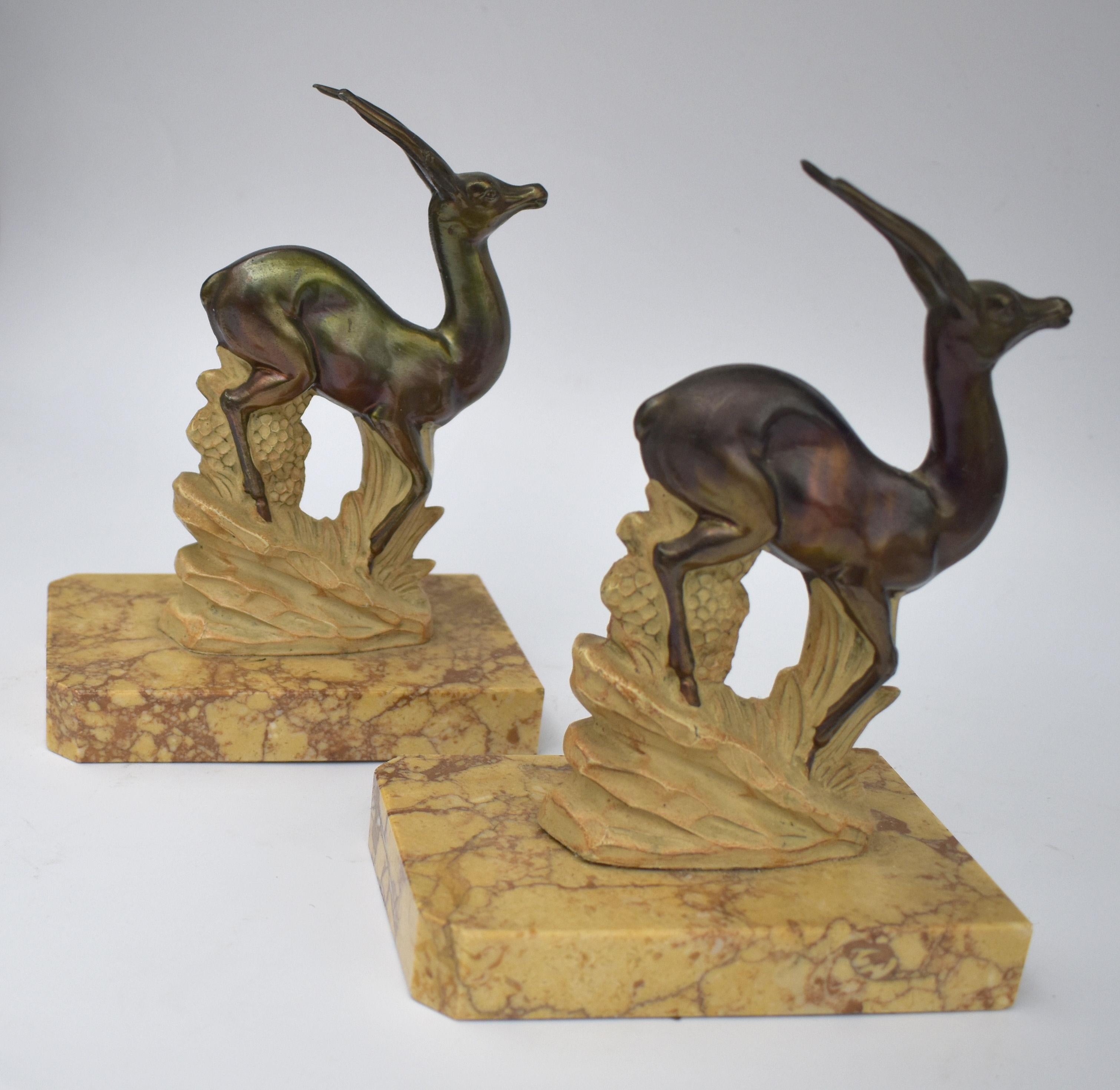Marble Art Deco Pair of Matching Figurative Bookends, C1930