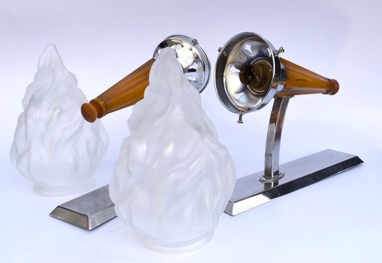 Art Deco Pair of Matching Flame Wall Light Sconces, Circa 1930's For