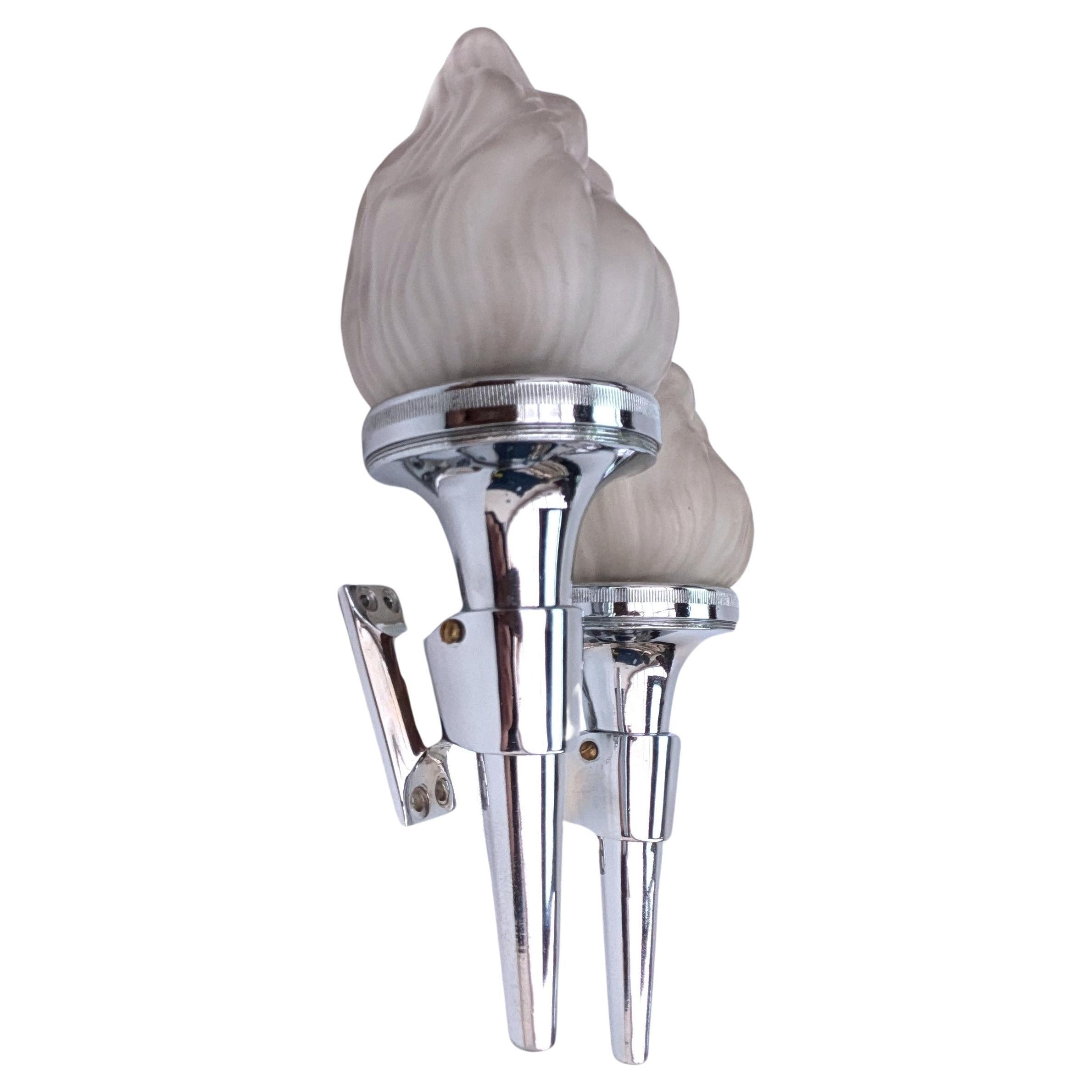 20th Century Art Deco Pair Of Matching Flame Wall Light Sconces, Circa 1930's For Sale