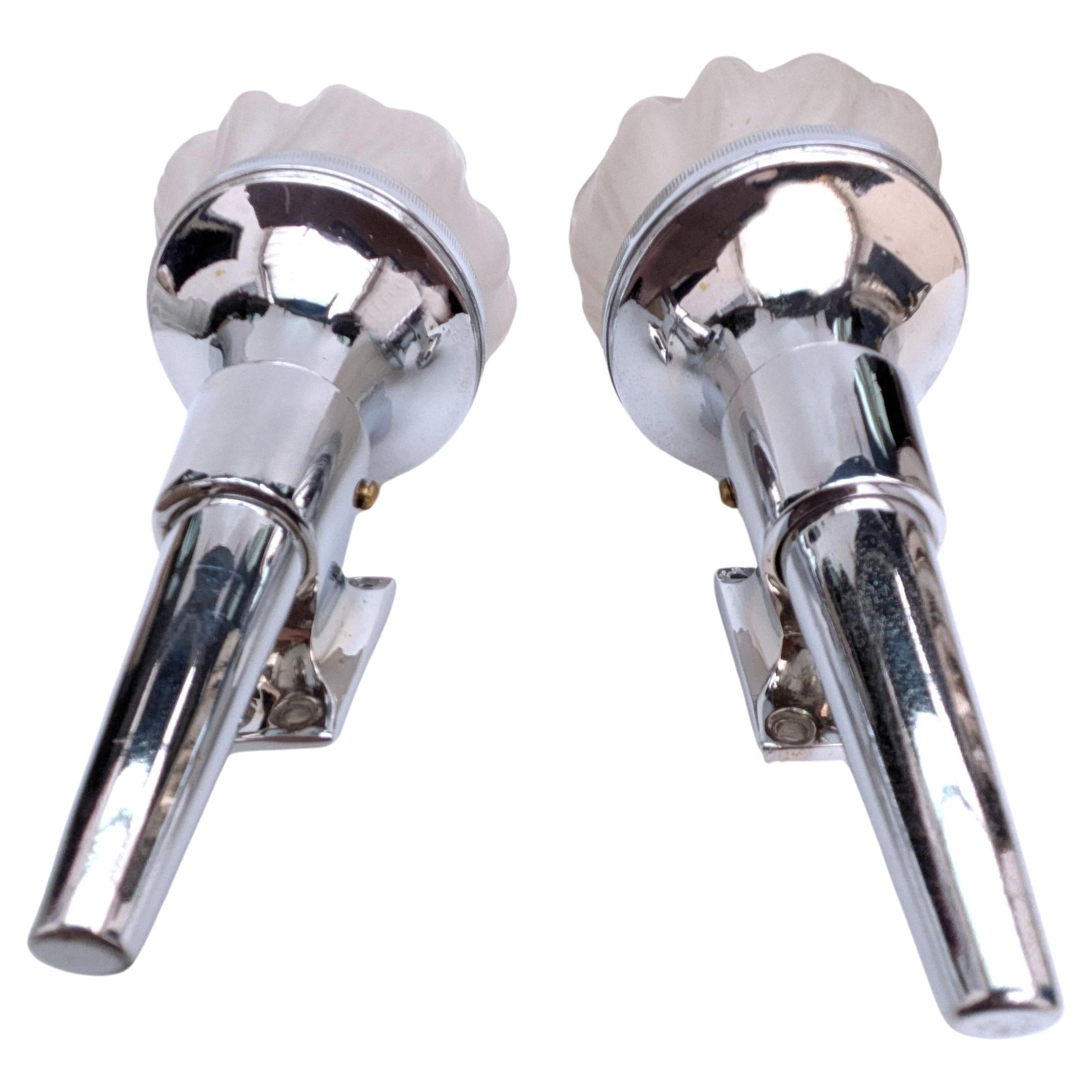 Glass Art Deco Pair Of Matching Flame Wall Light Sconces, Circa 1930's For Sale
