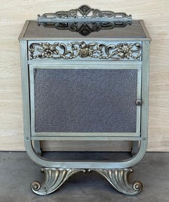 Art Deco Pair of Metal Nightstands with Original Crystal door