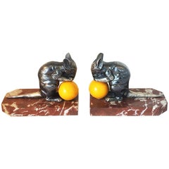 Art Deco Pair of Mice Bookends with Cheese by Moreau